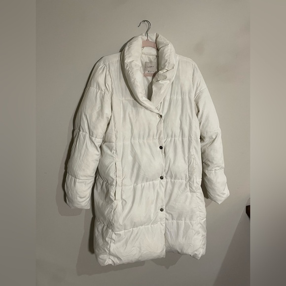 Loft White Puffer Long Winter Coat Jacket - Picture 1 of 6